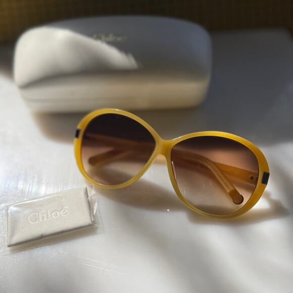 Chloé CE605S 799 Sunglasses|Oversized Round Yellow Brown Gradient Italy NWOT - Picture 4 of 13